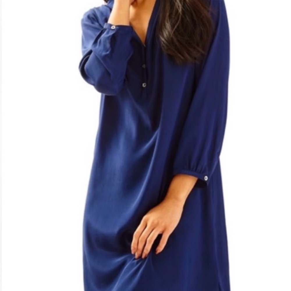 Lilly Pulitzer Elegant Navy Delphine Stretchy Silk Dress, M